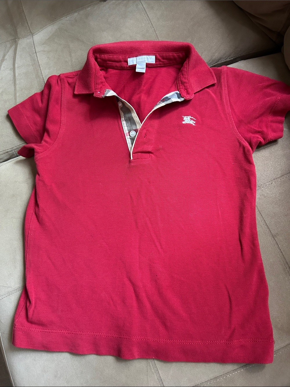 Burberry Red Polo Shirt with Check Trim